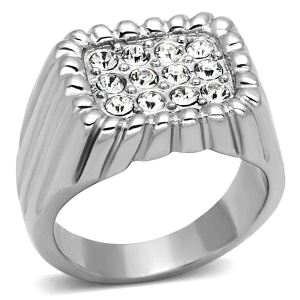TK940 - High polished (no plating) Stainless Steel Ring with Top Grade Crystal in Clear - Alamode - Flyclothing LLC