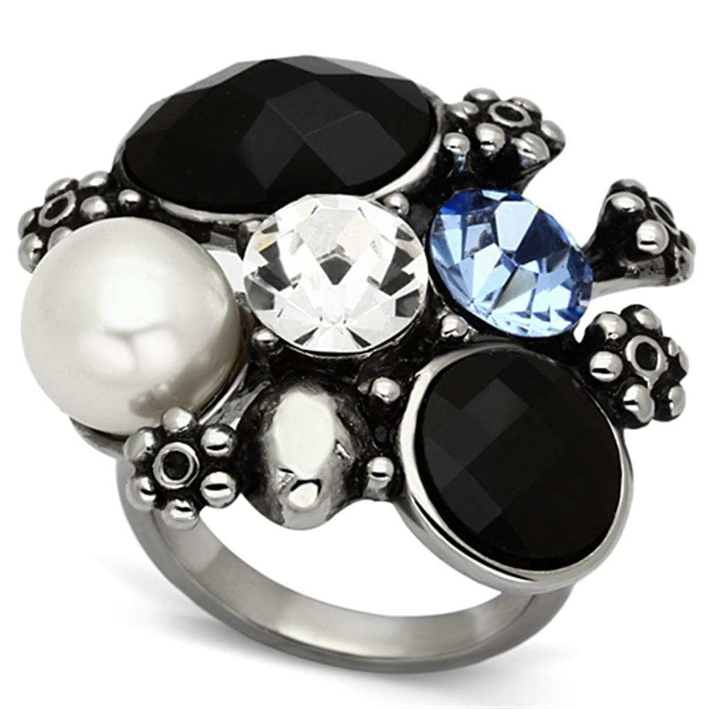 TK941 - High polished (no plating) Stainless Steel Ring with Synthetic Synthetic Glass in Jet - Alamode - Flyclothing LLC