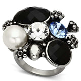 TK941 - High polished (no plating) Stainless Steel Ring with Synthetic Synthetic Glass in Jet - Alamode - Flyclothing LLC