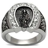 TK942 - High polished (no plating) Stainless Steel Ring with Top Grade Crystal in Clear - Alamode - Flyclothing LLC
