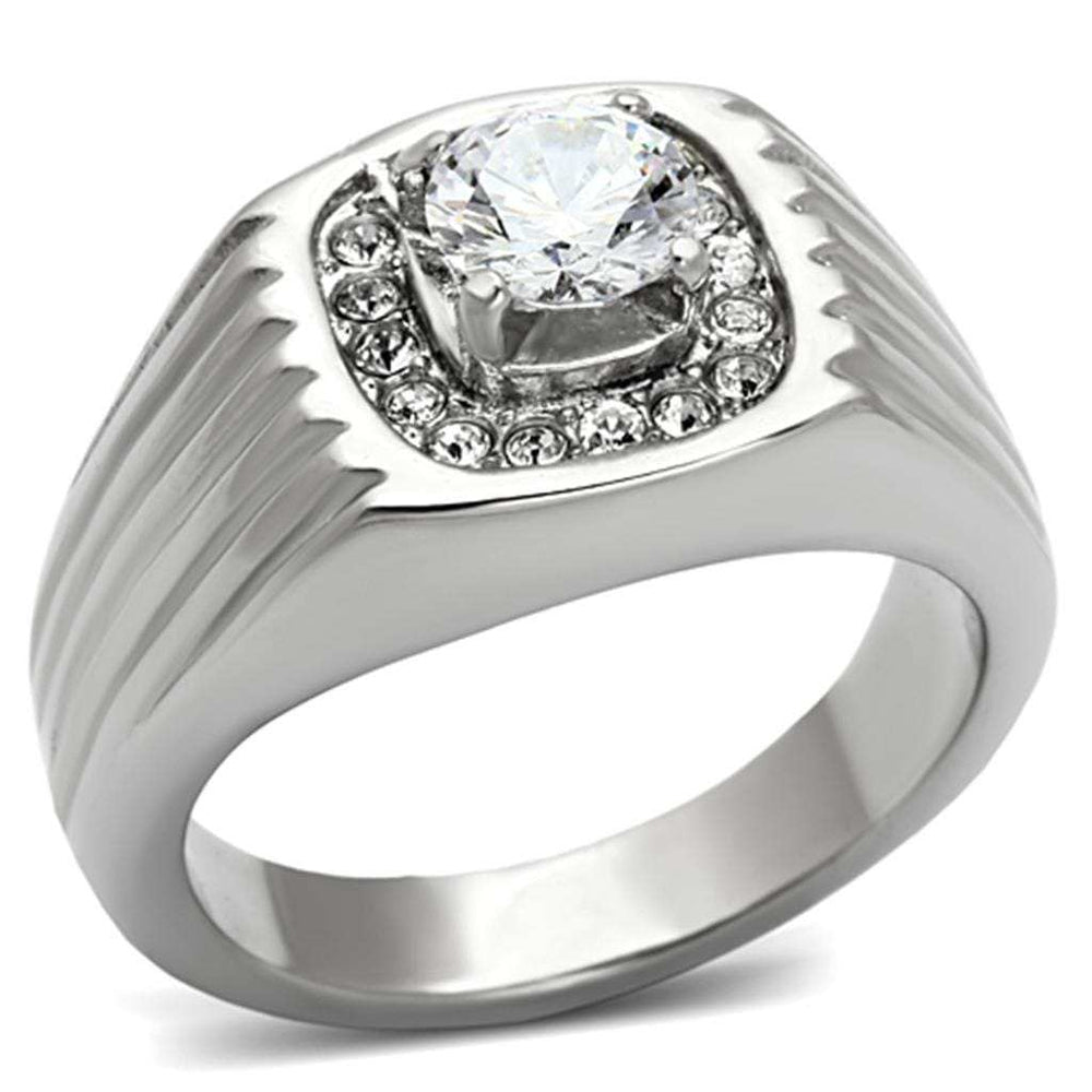 TK943 - High polished (no plating) Stainless Steel Ring with AAA Grade CZ in Clear - Alamode - Flyclothing LLC