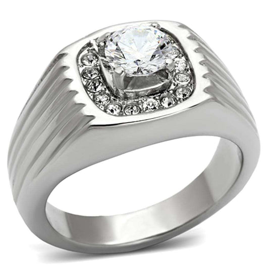 TK943 - High polished (no plating) Stainless Steel Ring with AAA Grade CZ in Clear - Alamode - Flyclothing LLC