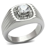 TK943 - High polished (no plating) Stainless Steel Ring with AAA Grade CZ in Clear - Alamode - Flyclothing LLC
