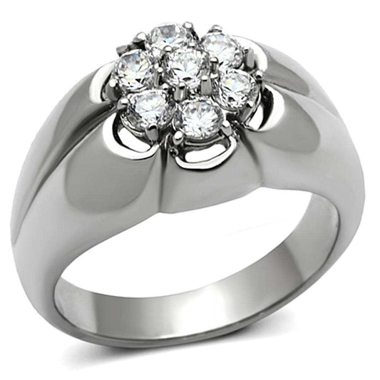 TK944 - High polished (no plating) Stainless Steel Ring with AAA Grade CZ in Clear - Alamode - Flyclothing LLC