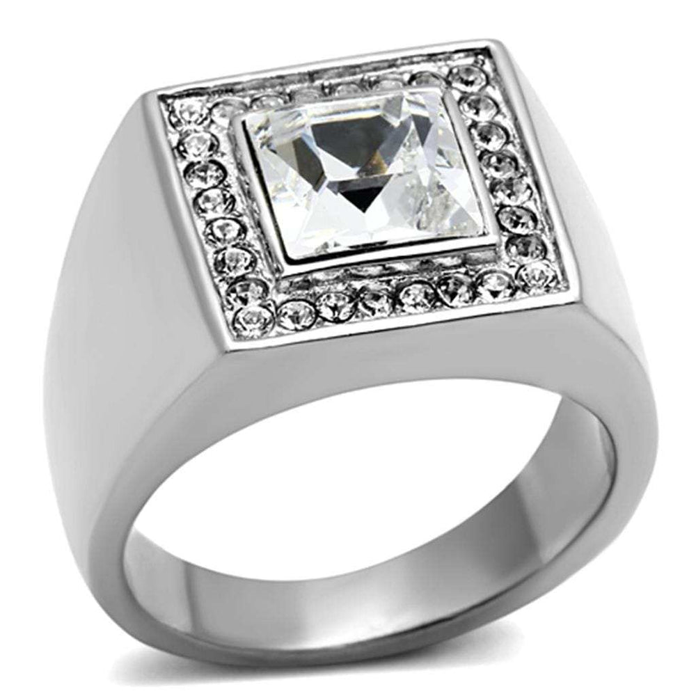 TK945 - High polished (no plating) Stainless Steel Ring with Top Grade Crystal in Clear - Alamode - Flyclothing LLC