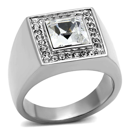 TK945 - High polished (no plating) Stainless Steel Ring with Top Grade Crystal in Clear - Alamode - Flyclothing LLC