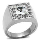 TK945 - High polished (no plating) Stainless Steel Ring with Top Grade Crystal in Clear - Alamode - Flyclothing LLC