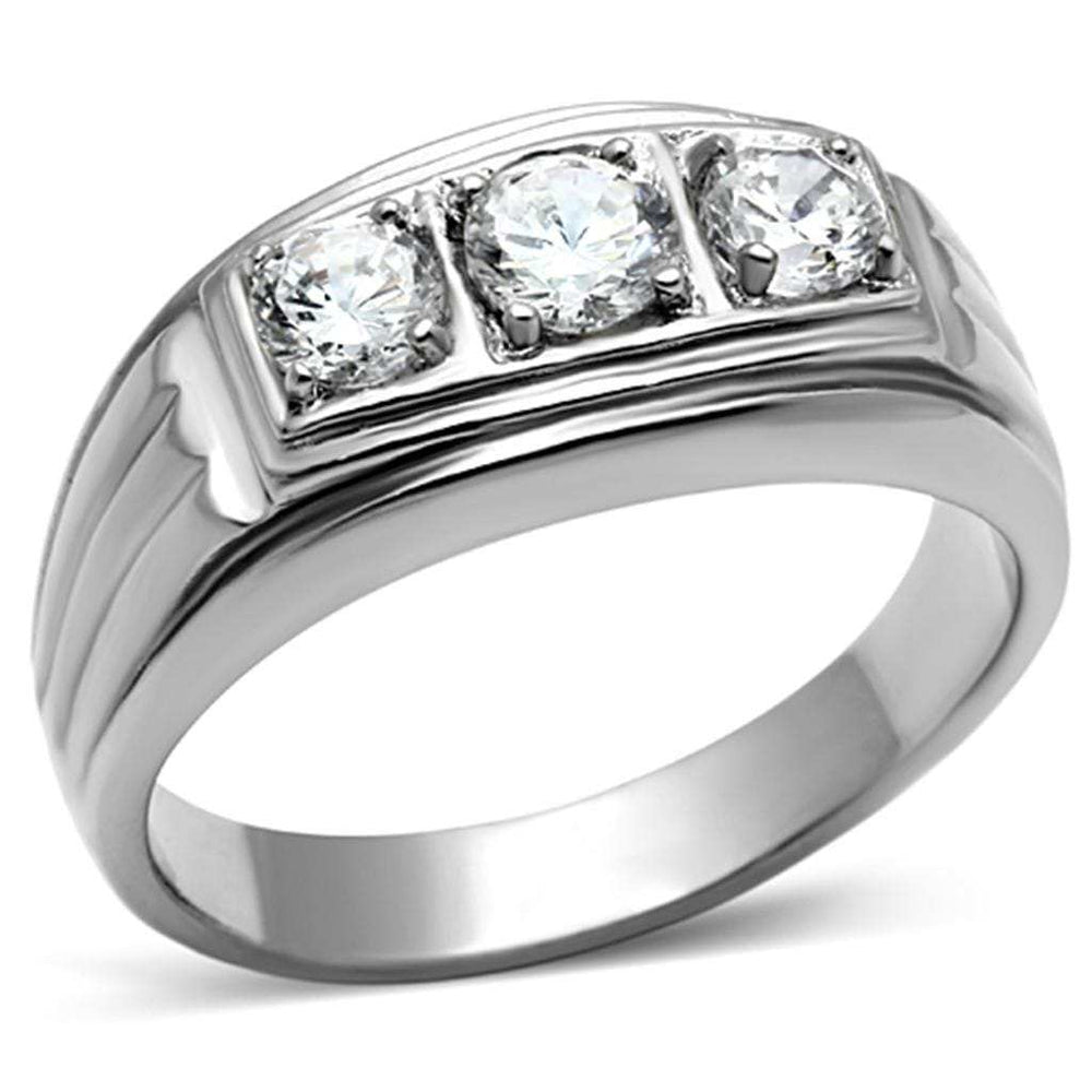TK946 - High polished (no plating) Stainless Steel Ring with AAA Grade CZ in Clear - Alamode - Flyclothing LLC