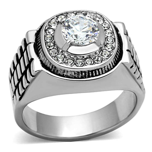 TK948 - High polished (no plating) Stainless Steel Ring with AAA Grade CZ in Clear - Alamode - Flyclothing LLC