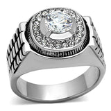 TK948 - High polished (no plating) Stainless Steel Ring with AAA Grade CZ in Clear - Alamode - Flyclothing LLC
