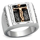 TK951 - Two-Tone IP Rose Gold Stainless Steel Ring with AAA Grade CZ in Clear - Alamode - Flyclothing LLC