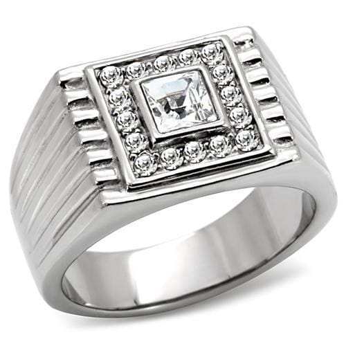 TK95312 - High polished (no plating) Stainless Steel Ring with Top Grade Crystal in Clear - Alamode - Flyclothing LLC