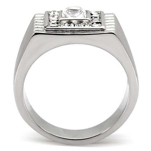TK95312 - High polished (no plating) Stainless Steel Ring with Top Grade Crystal in Clear - Alamode - Flyclothing LLC