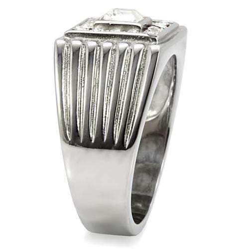 TK95312 - High polished (no plating) Stainless Steel Ring with Top Grade Crystal in Clear - Alamode - Flyclothing LLC
