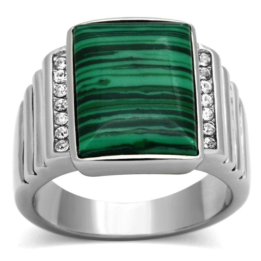 TK953 - High polished (no plating) Stainless Steel Ring with Synthetic MALACHITE in Emerald - Alamode - Flyclothing LLC