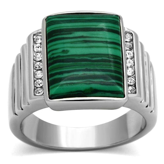 TK953 - High polished (no plating) Stainless Steel Ring with Synthetic MALACHITE in Emerald - Alamode - Flyclothing LLC
