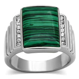 TK953 - High polished (no plating) Stainless Steel Ring with Synthetic MALACHITE in Emerald - Alamode - Flyclothing LLC