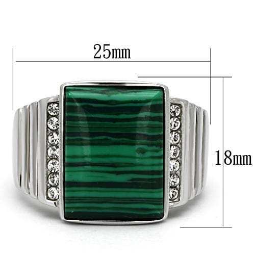 TK953 - High polished (no plating) Stainless Steel Ring with Synthetic MALACHITE in Emerald - Alamode - Flyclothing LLC