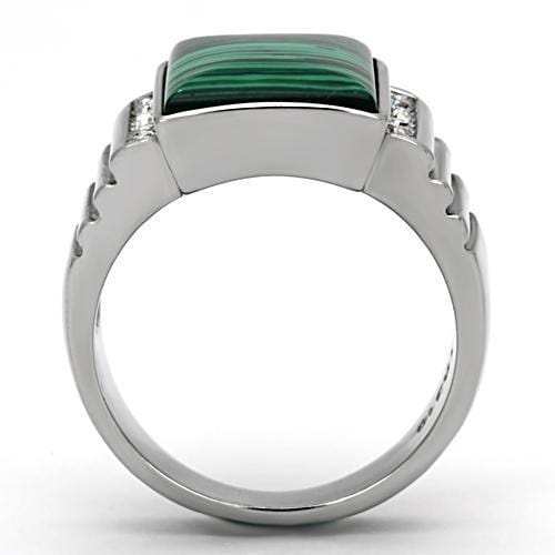 TK953 - High polished (no plating) Stainless Steel Ring with Synthetic MALACHITE in Emerald - Alamode - Flyclothing LLC