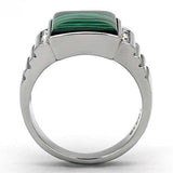 TK953 - High polished (no plating) Stainless Steel Ring with Synthetic MALACHITE in Emerald - Alamode - Flyclothing LLC
