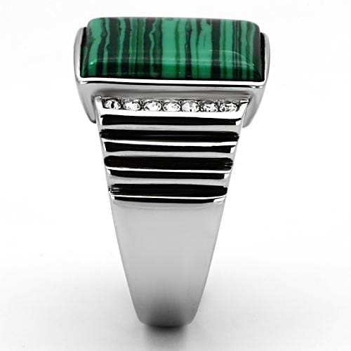 TK953 - High polished (no plating) Stainless Steel Ring with Synthetic MALACHITE in Emerald - Alamode - Flyclothing LLC