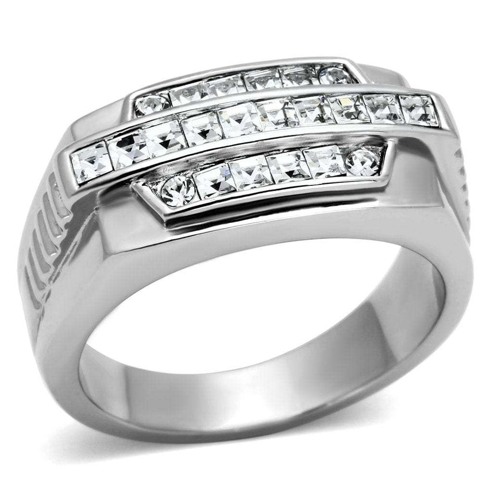 TK956 - High polished (no plating) Stainless Steel Ring with Top Grade Crystal in Clear - Alamode - Flyclothing LLC