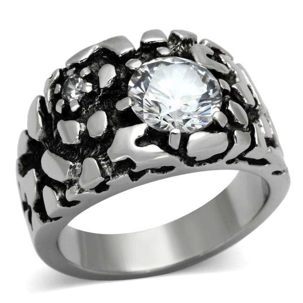 TK958 - High polished (no plating) Stainless Steel Ring with AAA Grade CZ in Clear - Alamode - Flyclothing LLC