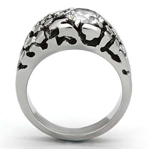 TK958 - High polished (no plating) Stainless Steel Ring with AAA Grade CZ in Clear - Alamode - Flyclothing LLC