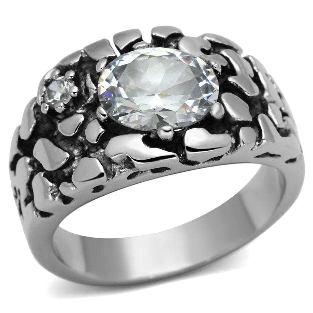 TK959 - High polished (no plating) Stainless Steel Ring with AAA Grade CZ in Clear - Alamode - Flyclothing LLC