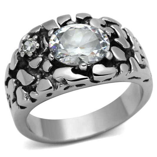 TK959 - High polished (no plating) Stainless Steel Ring with AAA Grade CZ in Clear - Alamode - Flyclothing LLC