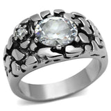 TK959 - High polished (no plating) Stainless Steel Ring with AAA Grade CZ in Clear - Alamode - Flyclothing LLC