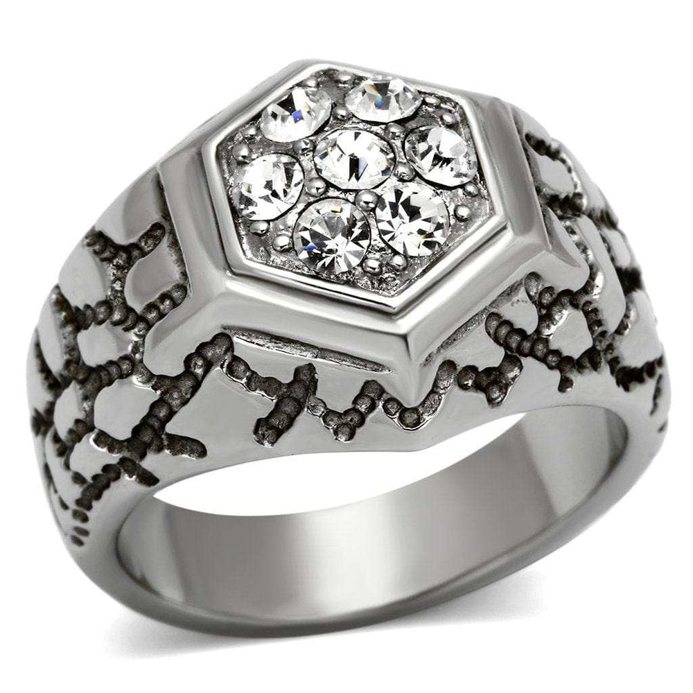 TK960 - High polished (no plating) Stainless Steel Ring with Top Grade Crystal in Clear - Alamode - Flyclothing LLC