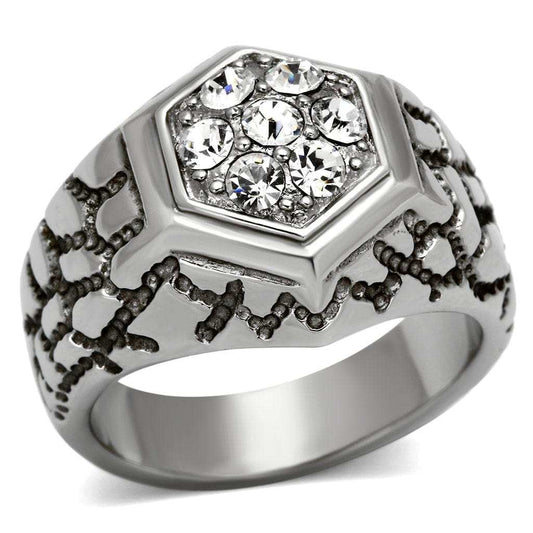 TK960 - High polished (no plating) Stainless Steel Ring with Top Grade Crystal in Clear - Alamode - Flyclothing LLC