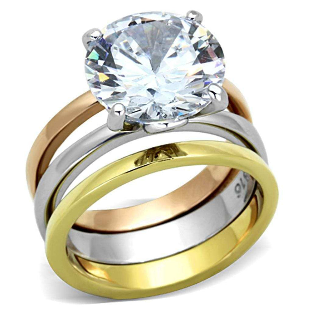 TK963 - Three Tone (IP Gold & IP Rose Gold & High Polished) Stainless Steel Ring with AAA Grade CZ in Clear - Alamode - Flyclothing LLC
