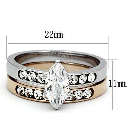 TK965 - Two-Tone IP Rose Gold Stainless Steel Ring with AAA Grade CZ in Clear - Alamode - Flyclothing LLC