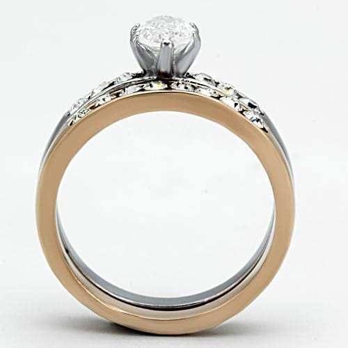 TK965 - Two-Tone IP Rose Gold Stainless Steel Ring with AAA Grade CZ in Clear - Alamode - Flyclothing LLC