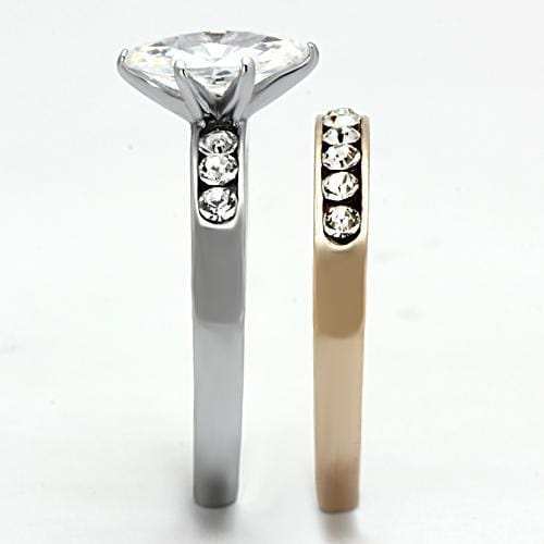 TK965 - Two-Tone IP Rose Gold Stainless Steel Ring with AAA Grade CZ in Clear - Alamode - Flyclothing LLC