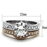 TK966 - Two-Tone IP Rose Gold Stainless Steel Ring with AAA Grade CZ in Clear - Alamode - Flyclothing LLC