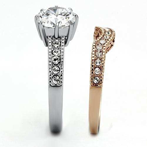 TK966 - Two-Tone IP Rose Gold Stainless Steel Ring with AAA Grade CZ in Clear - Alamode - Flyclothing LLC