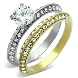 TK967 - Two-Tone IP Gold (Ion Plating) Stainless Steel Ring with AAA Grade CZ in Clear - Alamode - Flyclothing LLC