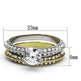 TK967 - Two-Tone IP Gold (Ion Plating) Stainless Steel Ring with AAA Grade CZ in Clear - Alamode - Flyclothing LLC