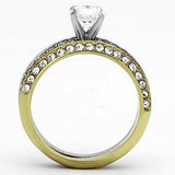 TK967 - Two-Tone IP Gold (Ion Plating) Stainless Steel Ring with AAA Grade CZ in Clear - Alamode - Flyclothing LLC