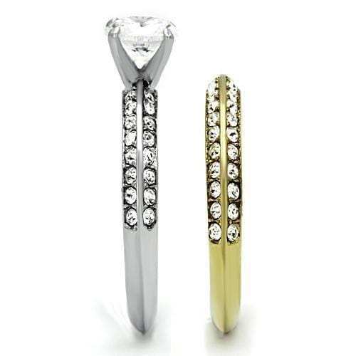 TK967 - Two-Tone IP Gold (Ion Plating) Stainless Steel Ring with AAA Grade CZ in Clear - Alamode - Flyclothing LLC