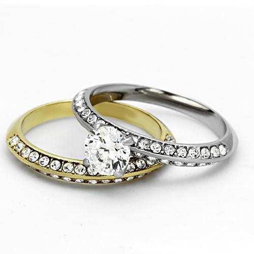 TK967 - Two-Tone IP Gold (Ion Plating) Stainless Steel Ring with AAA Grade CZ in Clear - Alamode - Flyclothing LLC