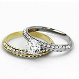 TK967 - Two-Tone IP Gold (Ion Plating) Stainless Steel Ring with AAA Grade CZ in Clear - Alamode - Flyclothing LLC