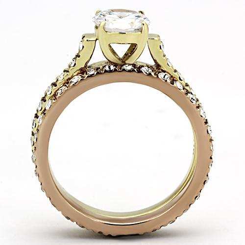 TK968 - IP Gold & IP Rose Gold (Ion Plating) Stainless Steel Ring with AAA Grade CZ in Clear - Alamode - Flyclothing LLC