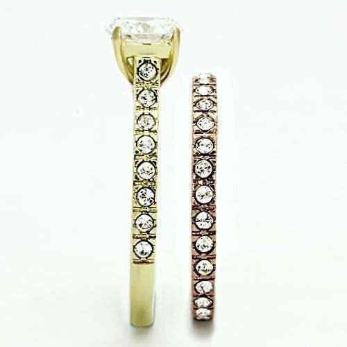 TK968 - IP Gold & IP Rose Gold (Ion Plating) Stainless Steel Ring with AAA Grade CZ in Clear - Alamode - Flyclothing LLC