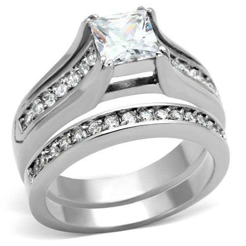 TK969 - High polished (no plating) Stainless Steel Ring with AAA Grade CZ in Clear - Alamode - Flyclothing LLC