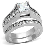 TK969 - High polished (no plating) Stainless Steel Ring with AAA Grade CZ in Clear - Alamode - Flyclothing LLC