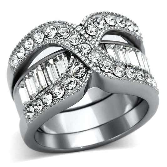 TK970 - High polished (no plating) Stainless Steel Ring with Top Grade Crystal in Clear - Alamode - Flyclothing LLC